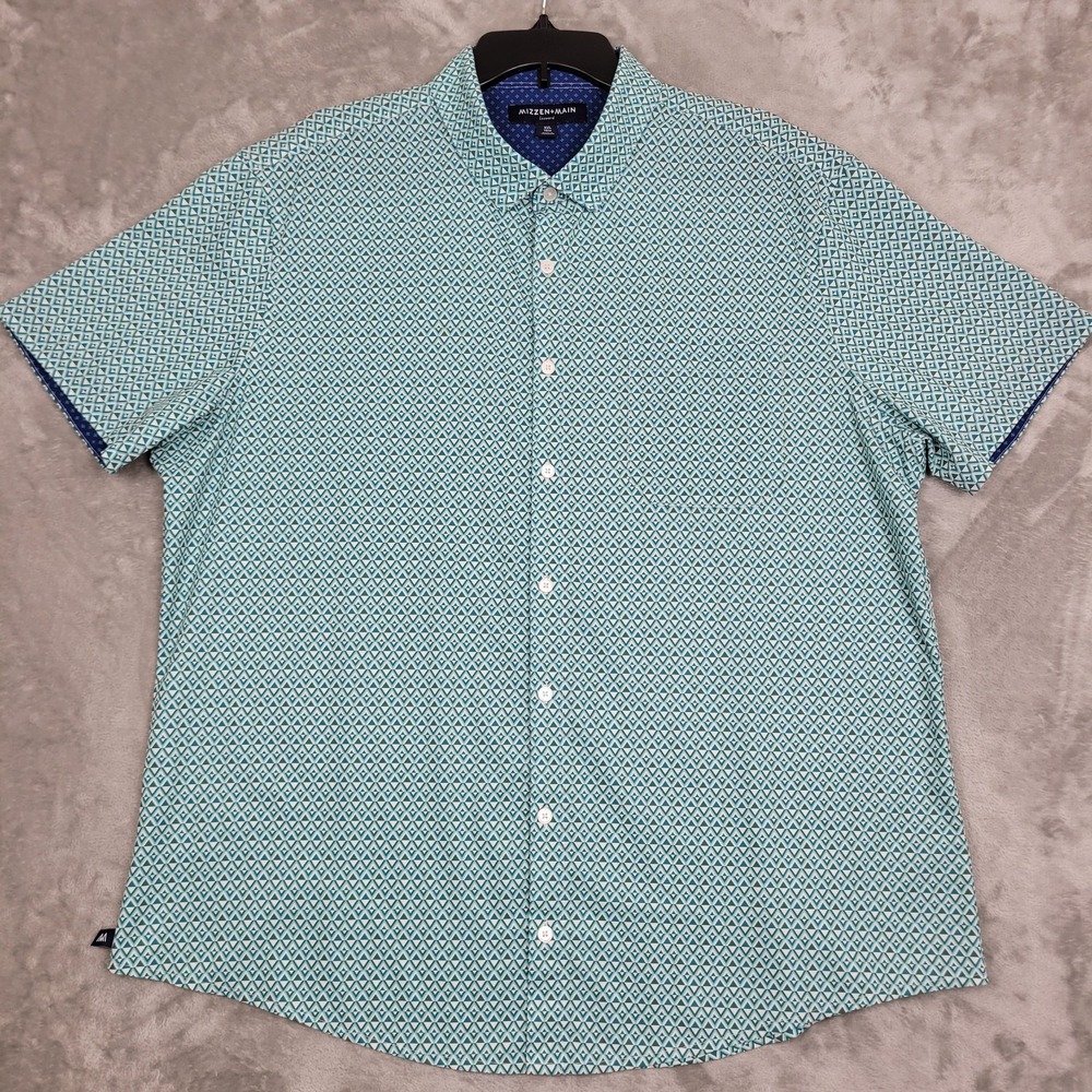 Mizzen + Main Leeward Trim Fit Men's 2XL Green Geometric Short Sleeve Shirt